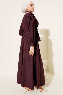 Bel Tünelli Fularlı Tensel Etekli Takım Burgonya - İkili Takım