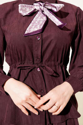 Bel Tünelli Fularlı Tensel Etekli Takım Burgonya - İkili Takım