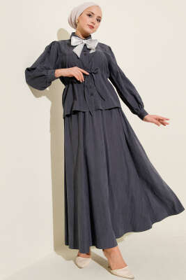 Bel Tünelli Fularlı Tensel Etekli Takım Füme - DUFON