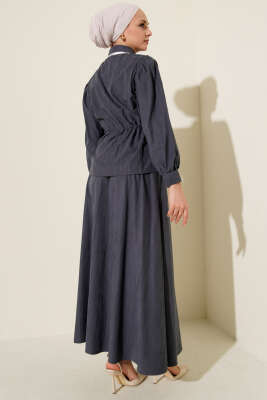 Bel Tünelli Fularlı Tensel Etekli Takım Füme - İkili Takım