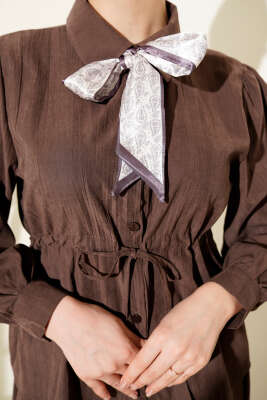 Bel Tünelli Fularlı Tensel Etekli Takım Kahve - İkili Takım