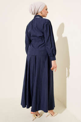 Bel Tünelli Fularlı Tensel Etekli Takım Lacivert - İkili Takım