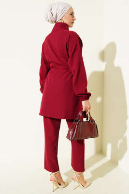 Bel Tünelli Güpür Parçalı İkili Takım Bordo - İkili Takım