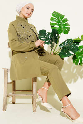 Bel Tünelli Güpür Parçalı İkili Takım Çağla Yeşili - TEGOE