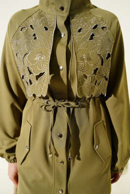 Bel Tünelli Güpür Parçalı İkili Takım Çağla Yeşili - İkili Takım