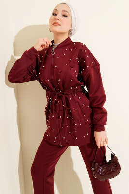 Bel Tünelli İncili Scuba İkili Takım Bordo - İkili Takım