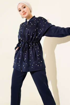 Bel Tünelli İncili Scuba İkili Takım Lacivert - CNR TEKSTİL