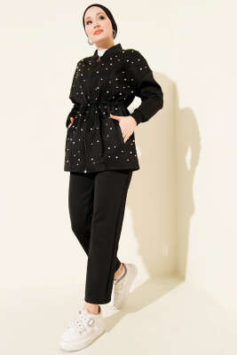 Bel Tünelli İncili Scuba İkili Takım Siyah - CNR TEKSTİL