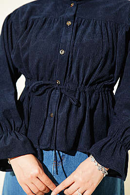 Bel Tünelli Kadife Bluz Lacivert - Bluz
