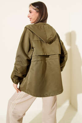 Bel Tünelli Kapüşonlu Cepli Trençkot Haki - Kadın Giyim Modelleri