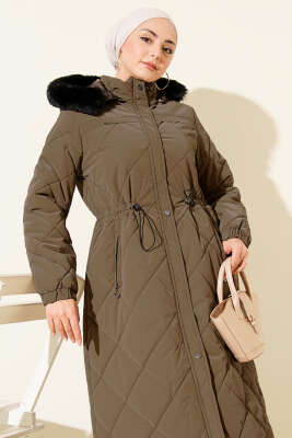 Bel Tünelli Kapüşonlu Kapitone Mont Kahve - Mont