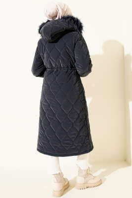 Bel Tünelli Kapüşonlu Kapitone Şişme Mont Lacivert - Mont