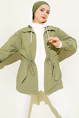 Bel Tünelli Kapüşonlu Paraşüt Ceket Haki - LEVURE