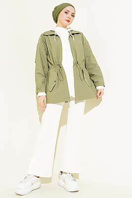 Bel Tünelli Kapüşonlu Paraşüt Ceket Haki - Ceket