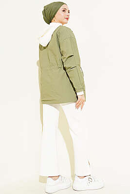 Bel Tünelli Kapüşonlu Paraşüt Ceket Haki - Ceket