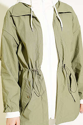 Bel Tünelli Kapüşonlu Paraşüt Ceket Haki - Ceket