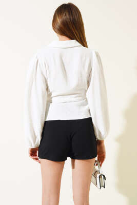 Bel Tünelli Kısa Gömlek Beyaz - Kadın Giyim Modelleri