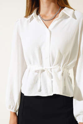 Bel Tünelli Kısa Gömlek Beyaz - Kadın Giyim Modelleri