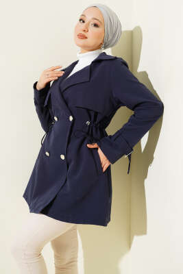 Bel Tünelli Kısa Trençkot Lacivert 