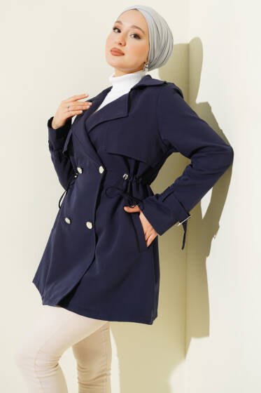 Bel Tünelli Kısa Trençkot Lacivert - Trençkot