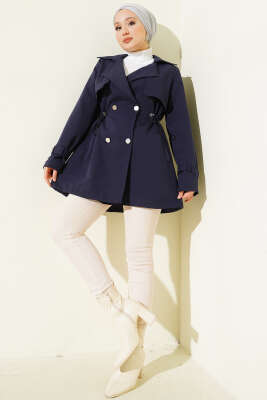 Bel Tünelli Kısa Trençkot Lacivert - Trençkot