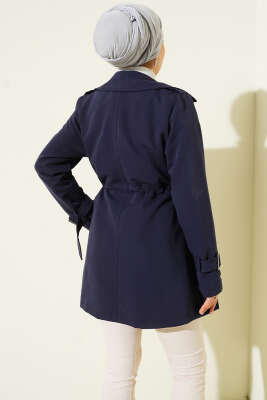 Bel Tünelli Kısa Trençkot Lacivert - Trençkot