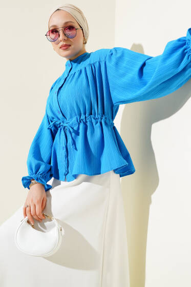 Bel Tünelli Krinkıl Gömlek Mavi - Gömlek