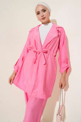 Bel Tünelli Kruvaze Yaka İkili Takım Pembe - 500-700 TL Ürünler