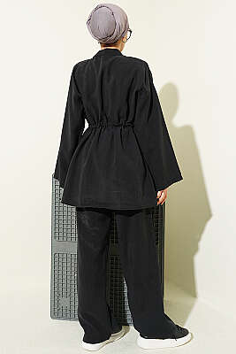 Bel Tünelli Lastikli Çıtçıtlı Modal İkili Takım Siyah - İkili Takım
