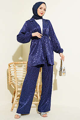 Bel Tünelli Leopar Jakar İkili Takım Lacivert - İkili Takım