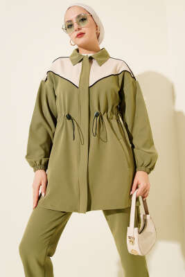 Bel Tünelli Omuz Biyeli İkili Takım Çağla Yeşili - İkili Takım