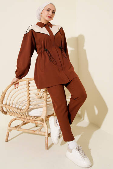 Bel Tünelli Omuz Biyeli İkili Takım Kahve - İkili Takım