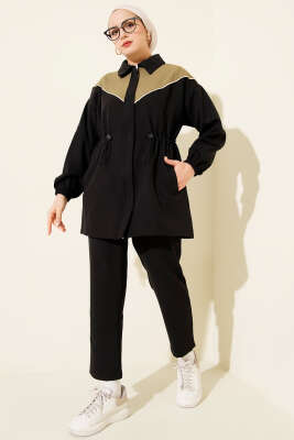 Bel Tünelli Omuz Biyeli İkili Takım Siyah - TEGOE