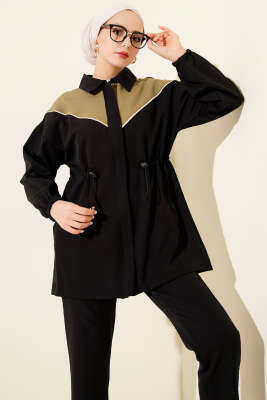 Bel Tünelli Omuz Biyeli İkili Takım Siyah - İkili Takım