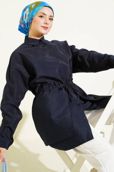 Bel Tünelli Oversize Odesa Gömlek Lacivert - Gömlek