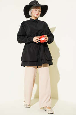 Bel Tünelli Oversize Odesa Gömlek Siyah - Gömlek