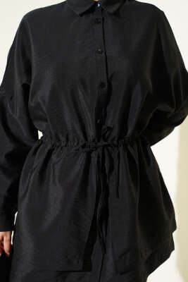 Bel Tünelli Oversize Odesa Gömlek Siyah - Gömlek