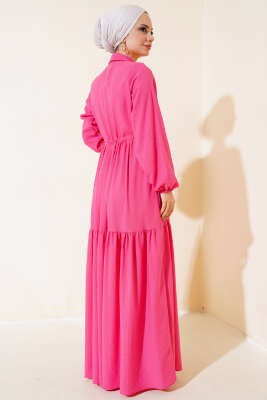 Bel Tünelli Patlı Elbise Fuşya - Tesettür Elbise