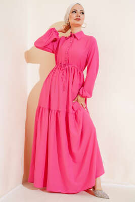 Bel Tünelli Patlı Elbise Fuşya 