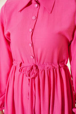 Bel Tünelli Patlı Elbise Fuşya - Tesettür Elbise