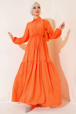 Bel Tünelli Patlı Elbise Oranj 