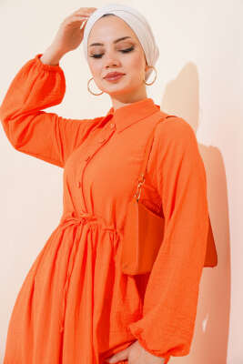 Bel Tünelli Patlı Elbise Oranj - Tesettür Elbise