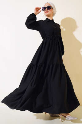 Bel Tünelli Patlı Elbise Siyah 