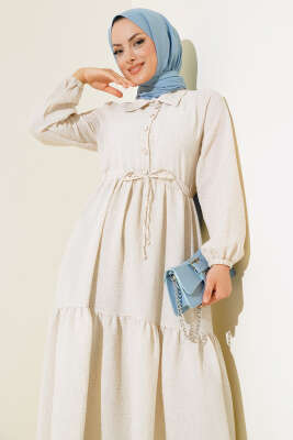 Bel Tünelli Patlı Elbise Taş - Tesettür Elbise