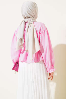 Bel Tünelli Pileli Kısa Gömlek Pembe - 500-700 TL Ürünler