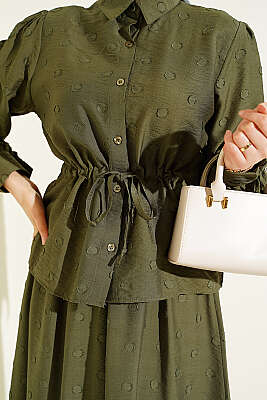 Bel Tünelli Puantiyeli Etekli İkili Takım Haki - İkili Takım