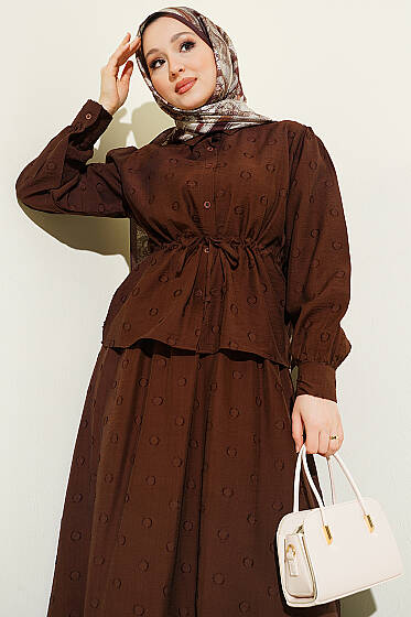 Bel Tünelli Puantiyeli Etekli İkili Takım Kahve - İkili Takım