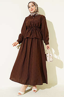 Bel Tünelli Puantiyeli Etekli İkili Takım Kahve - İkili Takım