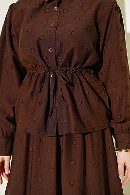 Bel Tünelli Puantiyeli Etekli İkili Takım Kahve - İkili Takım