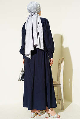 Bel Tünelli Puantiyeli Etekli İkili Takım Lacivert - İkili Takım